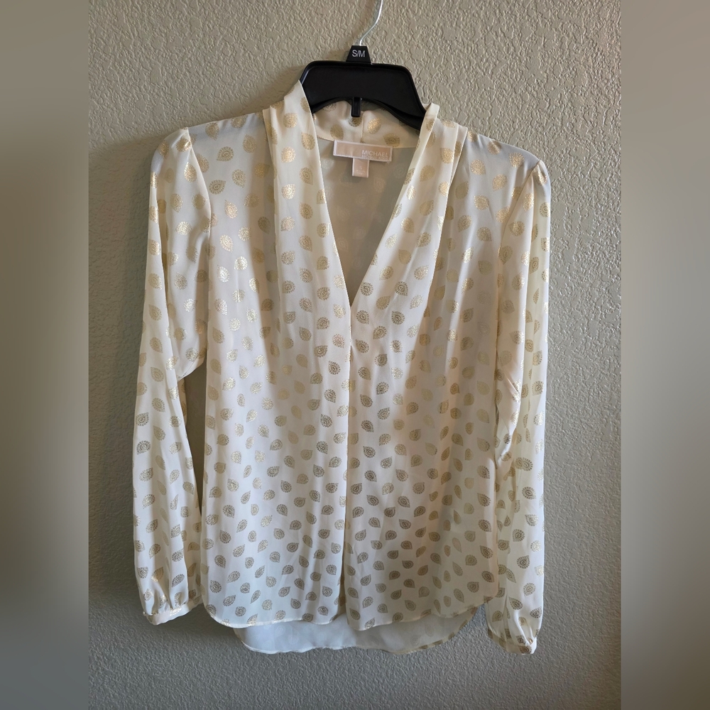 Michael Kors Cream and Gold Polka Dot Blouse